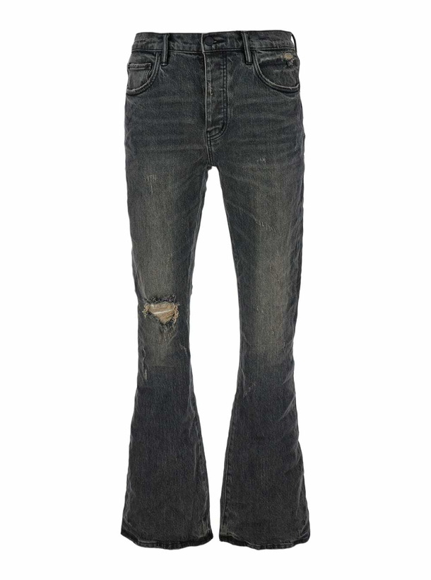 Photo: Purple Brand Black Flared Jeans With Crinkled Effect In Stretch Cotton Denim Man