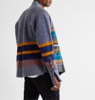 Greg Lauren - Frayed Denim-Trimmed Striped Boiled Wool and Cotton-Blend Jacket - Multi