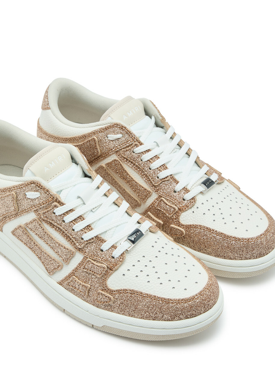 Amiri Skel Glittered Leather Sneakers Gold