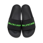 Balenciaga Black and Green Logo Pool Slides