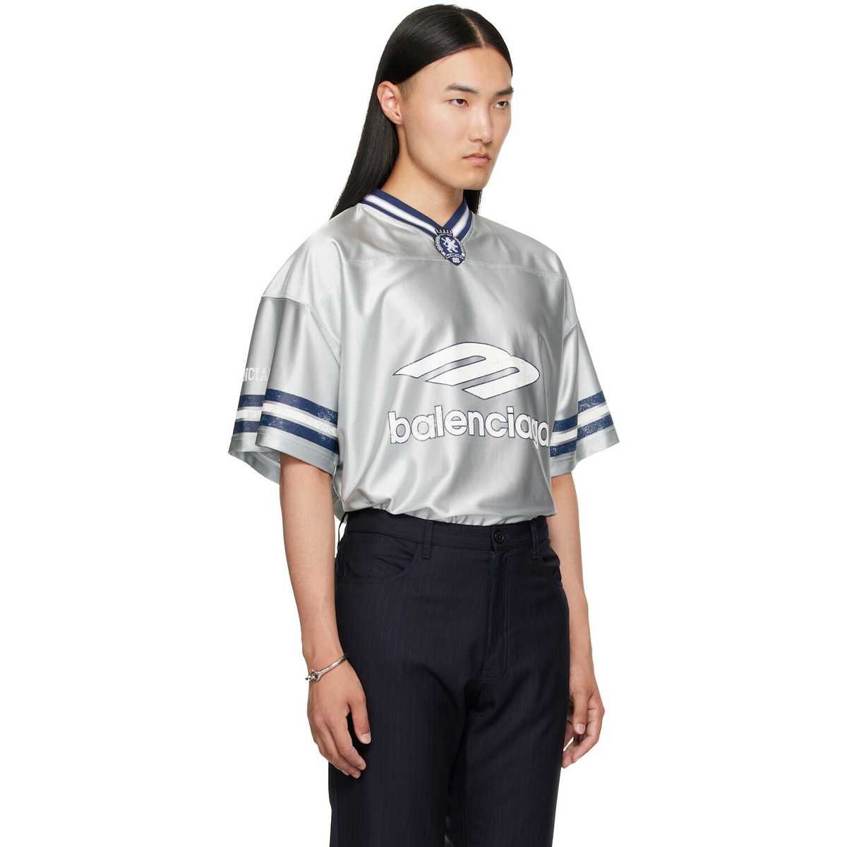 Balenciaga Gray V-Neck Oversized T-Shirt