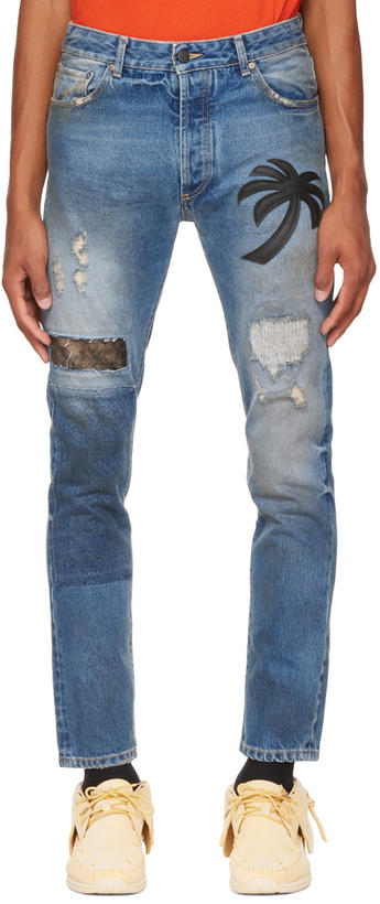 Photo: Palm Angels Blue Curved Palm Tree Jeans