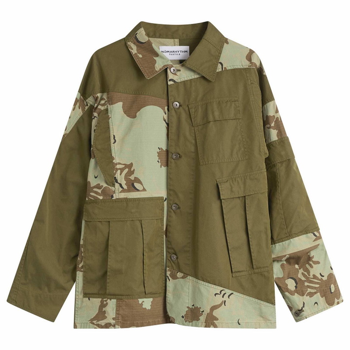 Photo: NOMARHYTHM TEXTILE Men's x Needles Rebuild Coverall Jacket in Olive X Camo