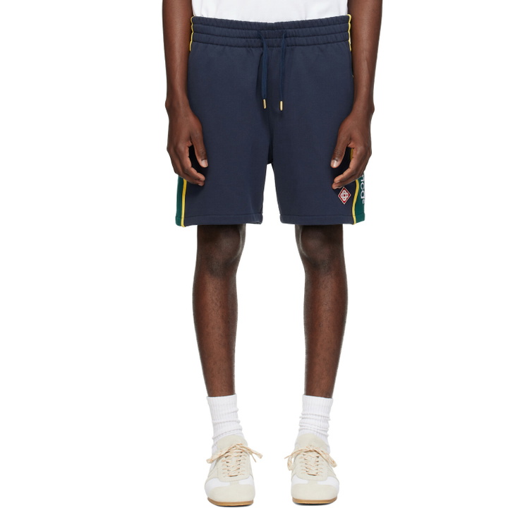 Photo: Casablanca Navy Panelled Sweat Shorts