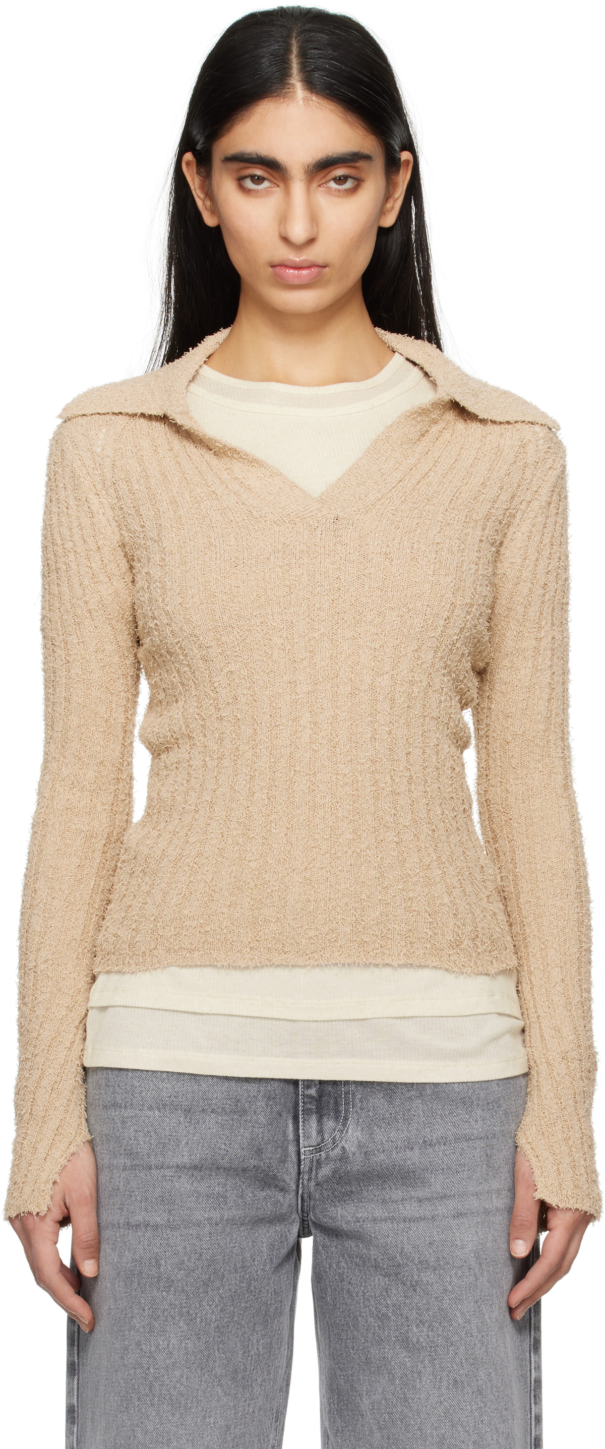 mfpen Beige Open Placket Polo