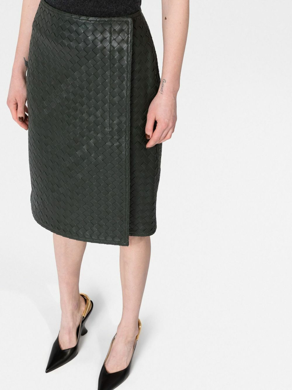 Bottega Veneta Green Intrecciato Wrap Leather Skirt Bottega
