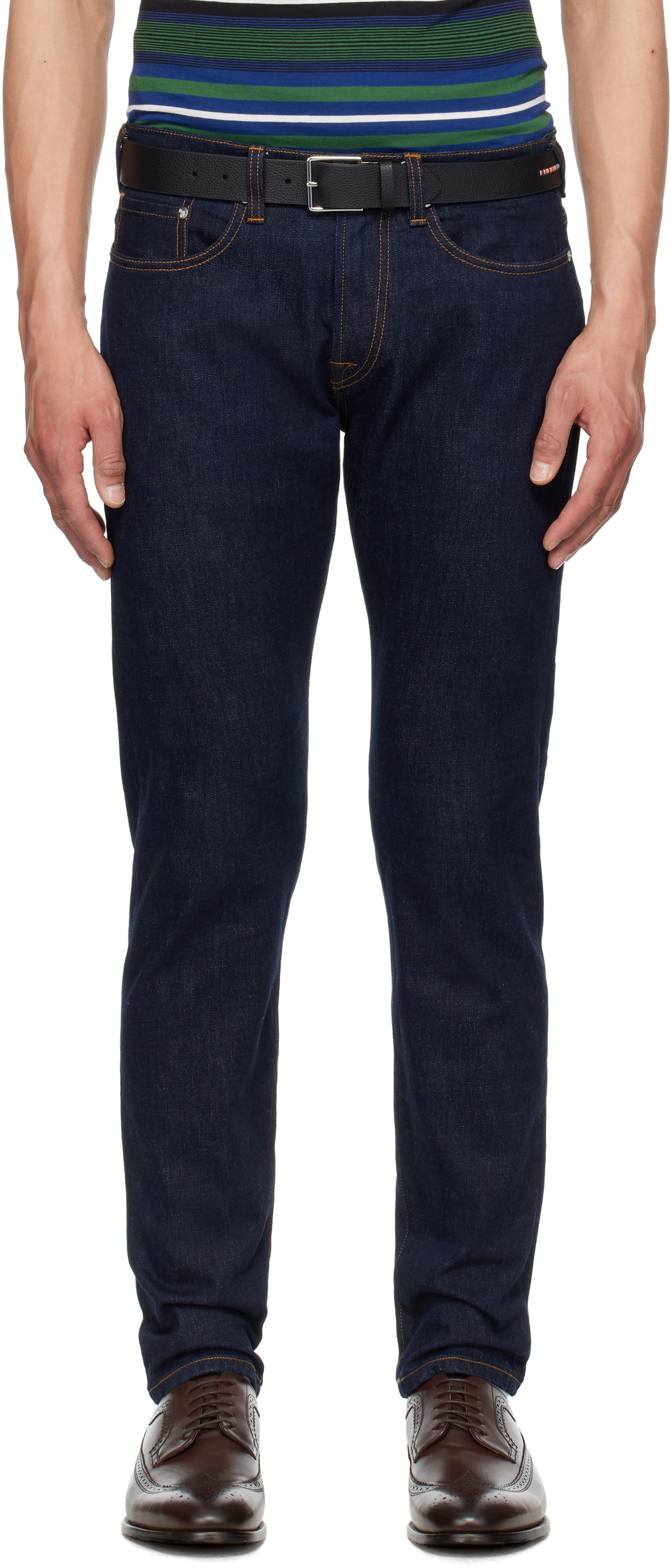 PS by Paul Smith Indigo Tapered-Fit Crosshatch Stretch Jeans