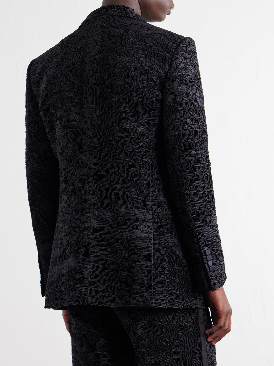 TOM FORD - Astracan Plissé Silk Tuxedo Jacket - Black