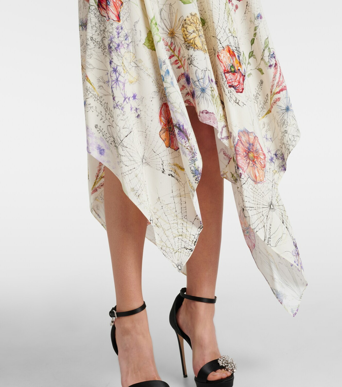 McQueen Floral asymmetric midi dress