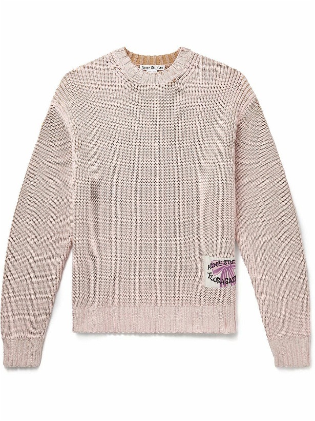 Photo: Acne Studios - Kype Logo-Appliquéd Ribbed Wool-Blend Sweater - Pink