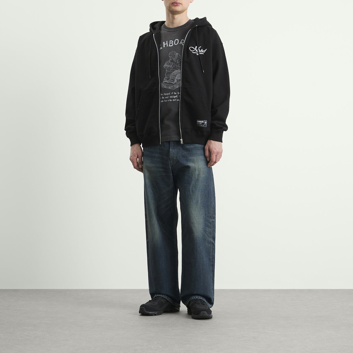 Neighborhood Men's Staple Logo Zip Hoodie in Black