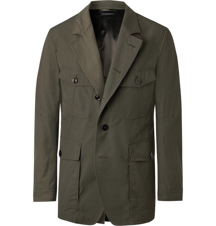 Photo: TOM FORD - Slim-Fit Unstructured Leather-Trimmed Canvas Blazer - Green