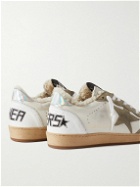 Golden Goose - Ball Star Shearling-Lined Distressed Leather and Suede Sneakers - White