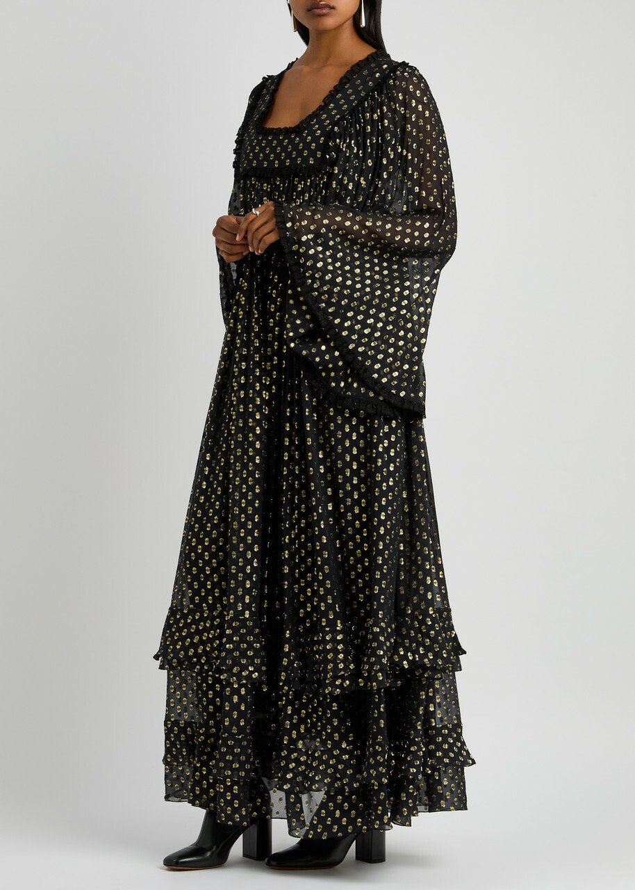 Chloe Fil Coupé Chiffon Maxi Dress Black
