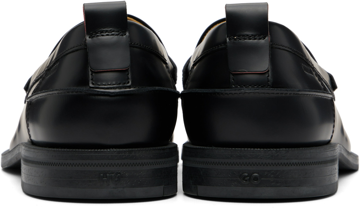 Hugo Black Leather Crocodile Vamp Loafers