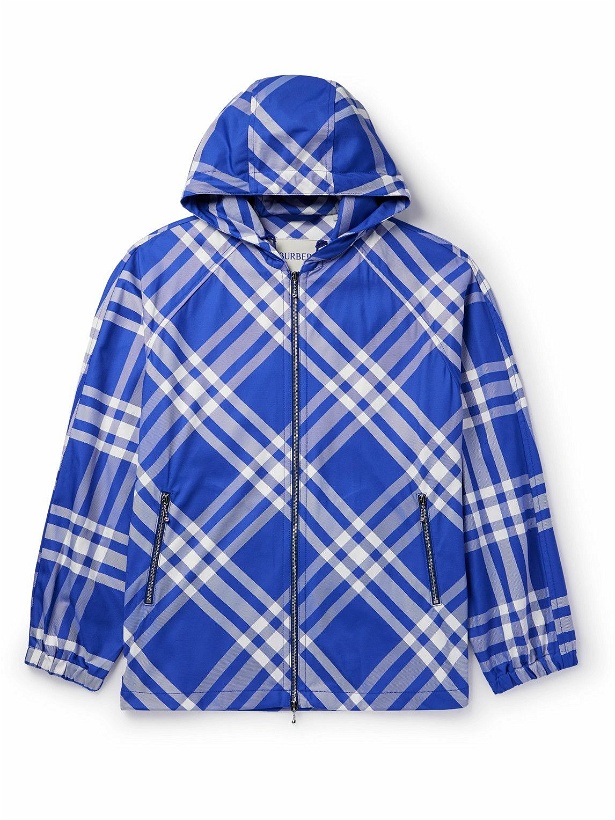 Photo: Burberry - Checked Nylon-Twill Hooded Jacket - Blue