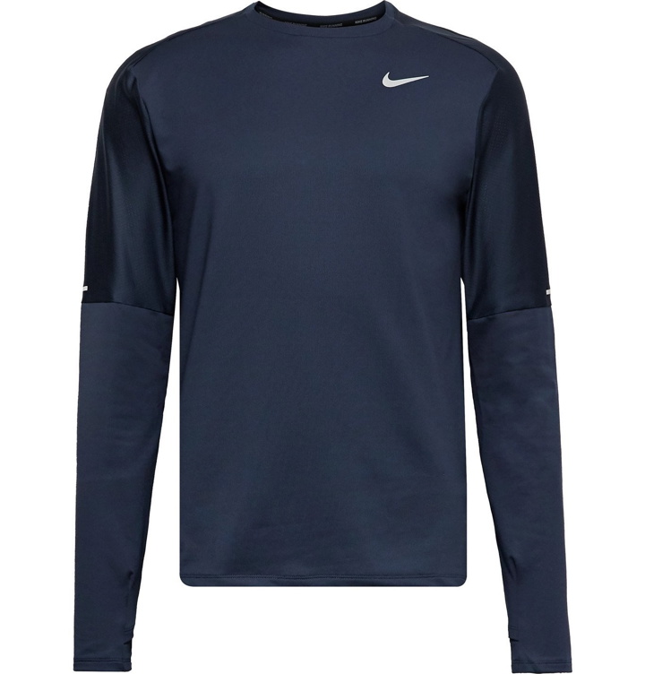 Photo: Nike Running - Element Mesh-Trimmed Logo-Print Dri-FIT Top - Blue