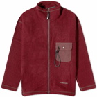 And Wander Men's Re Wool Jacquard Zip Fleece Jacket in Bordeaux