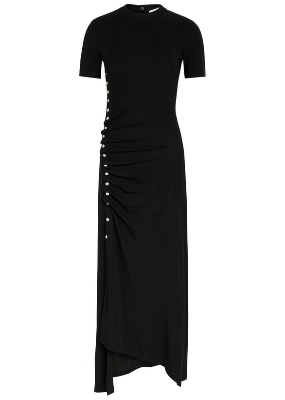 Photo: Rabanne Gathered Asymmetric Stretch-jersey Midi Dress Black