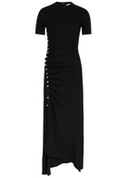 Rabanne Gathered Asymmetric Stretch-jersey Midi Dress Black