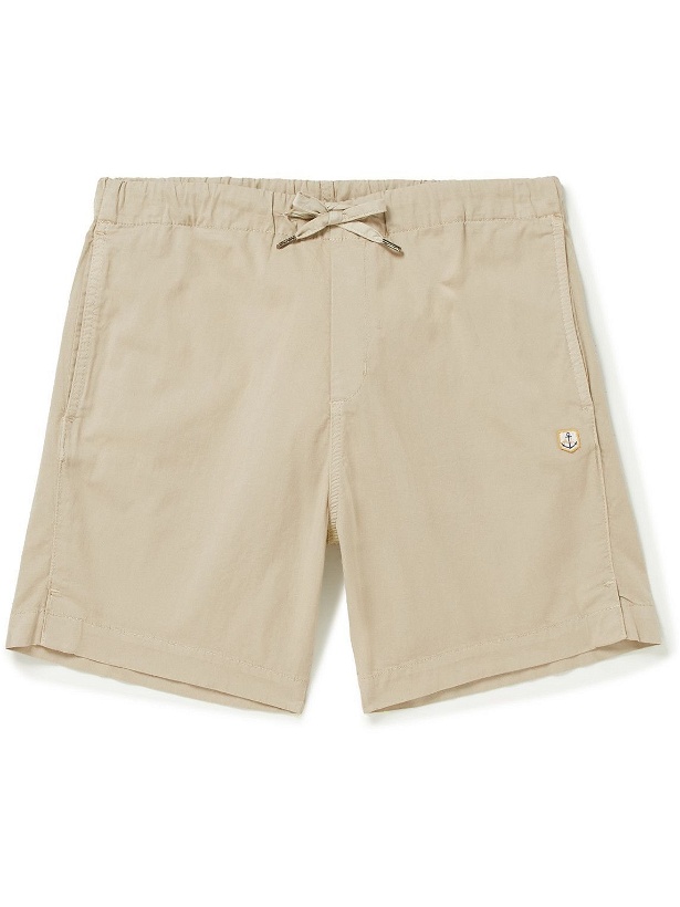 Photo: Armor Lux - Straight-Leg Logo-Appliquéd Cotton-Blend Twill Drawstring Shorts - Brown
