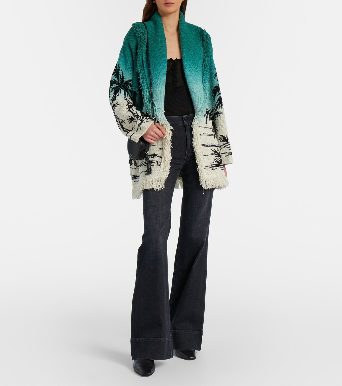 Alanui Wave Bloom fringed cotton-blend jacquard cardigan