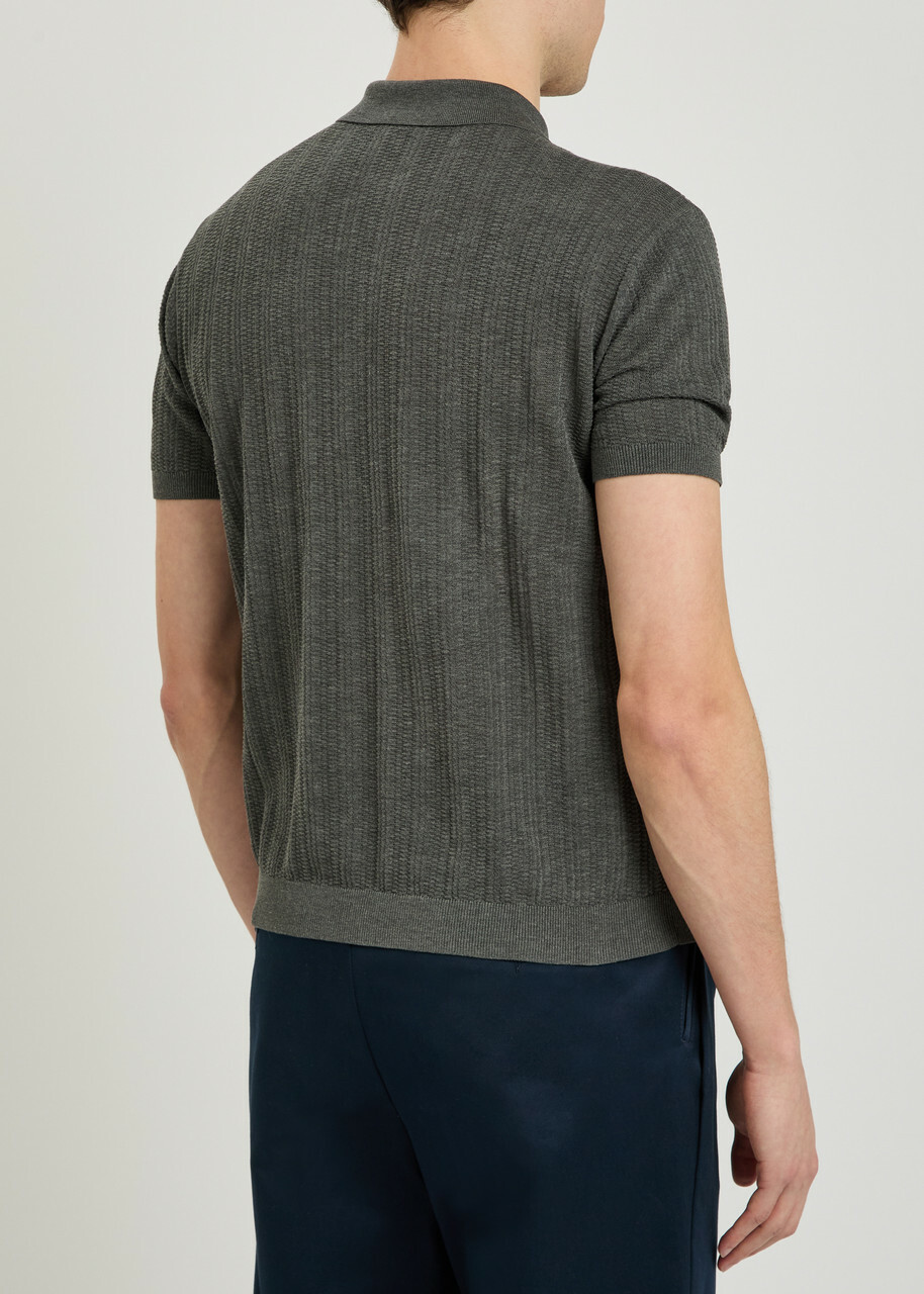 Emporio Armani Fine-knit Cotton Polo Shirt Dark Grey