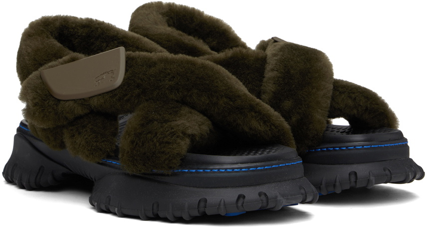 Burberry Green Shearling Pebble Sandals Burberry