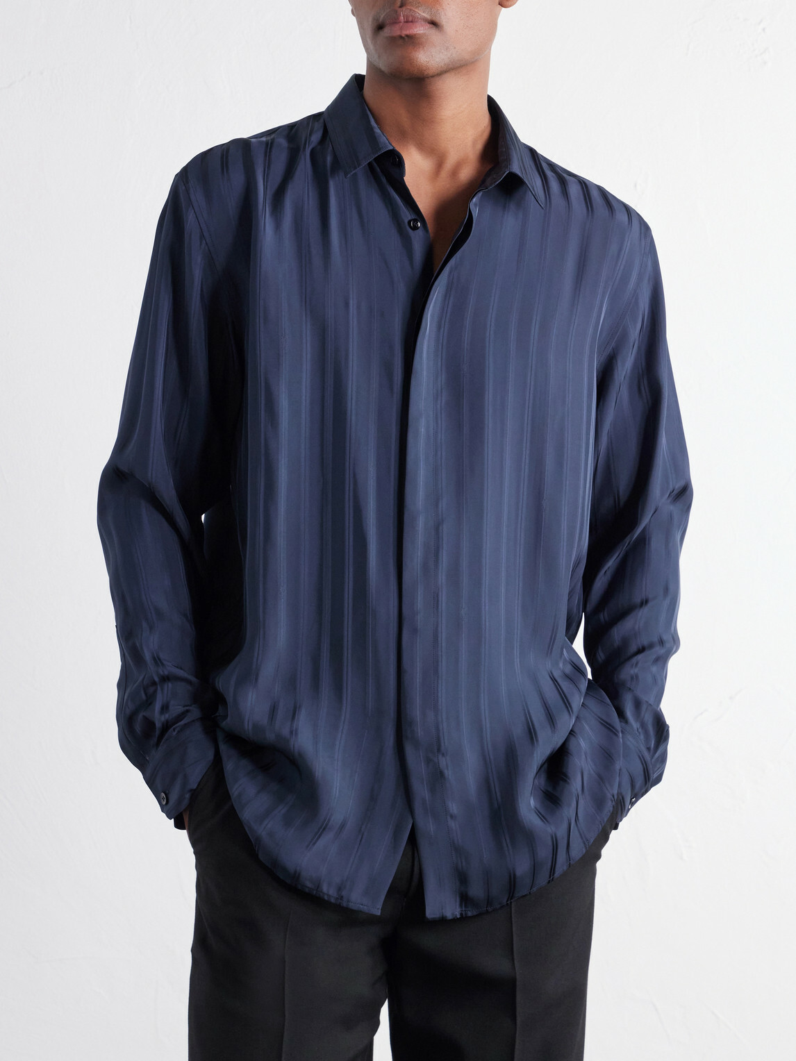 SAINT LAURENT - Striped Jacquard Shirt - Blue