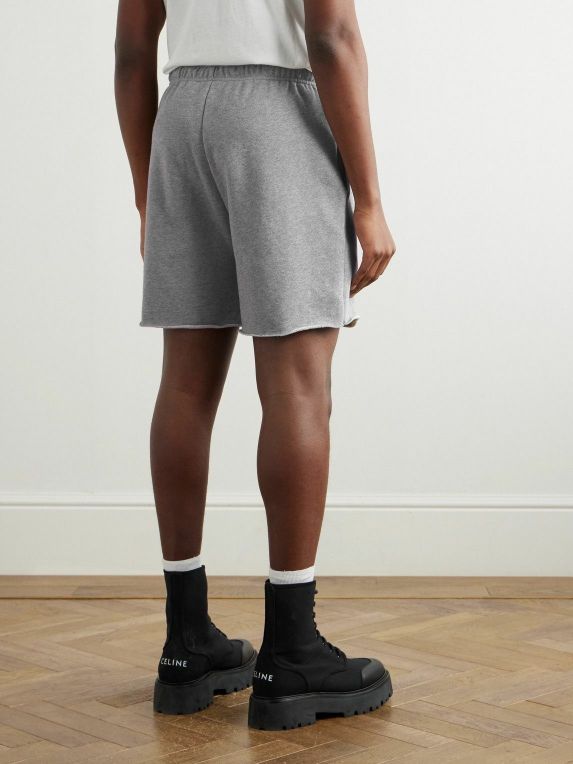 CELINE - Wide-Leg Logo-Print Cotton-Jersey Shorts - Gray