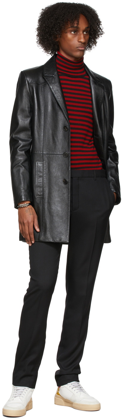 Saint Laurent Red & Black Striped Turtleneck