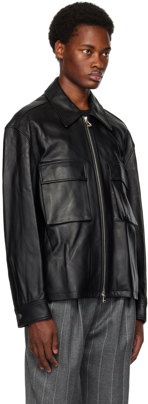 Solid Homme Black Zipped Leather Jacket Solid Homme
