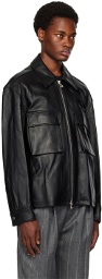 Solid Homme Black Zipped Leather Jacket