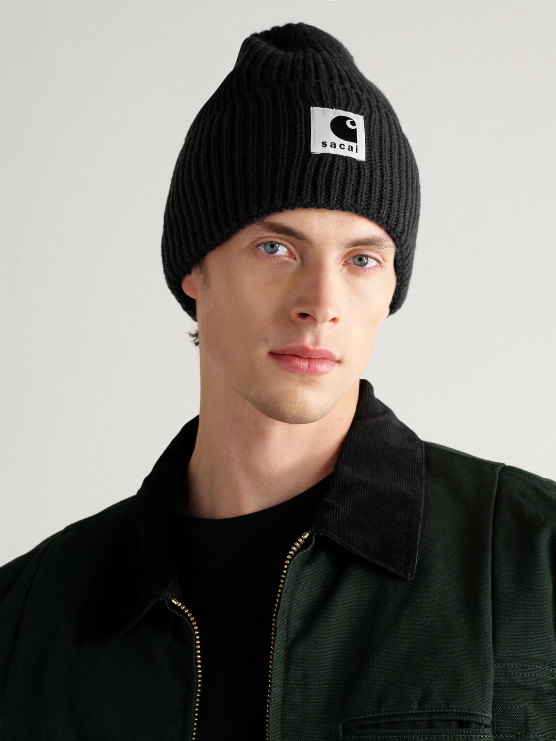 Sacai - Carhartt WIP Logo-Appliquéd Ribbed Wool-Blend Beanie