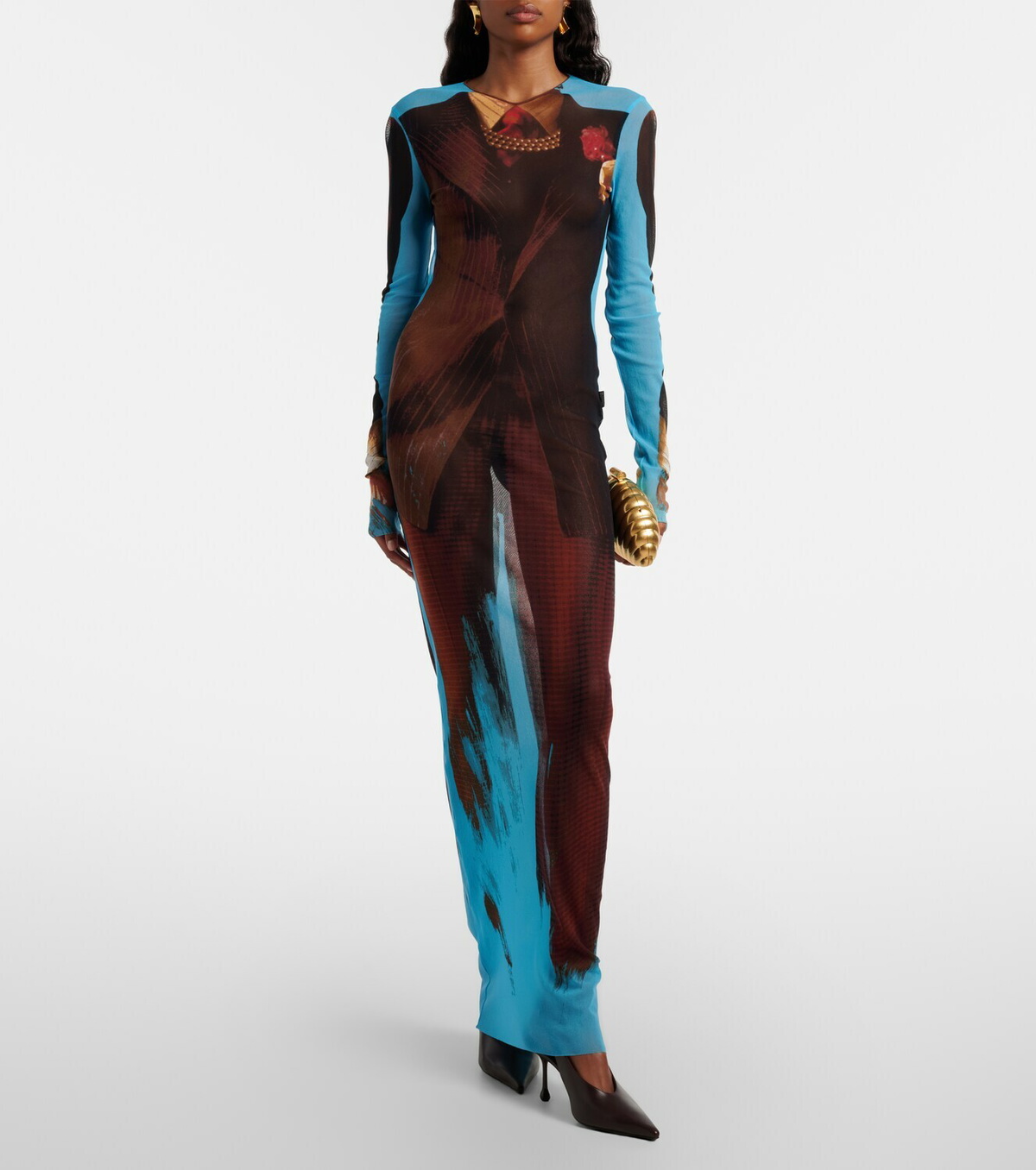 Jean Paul Gaultier Printed sheer maxi dress