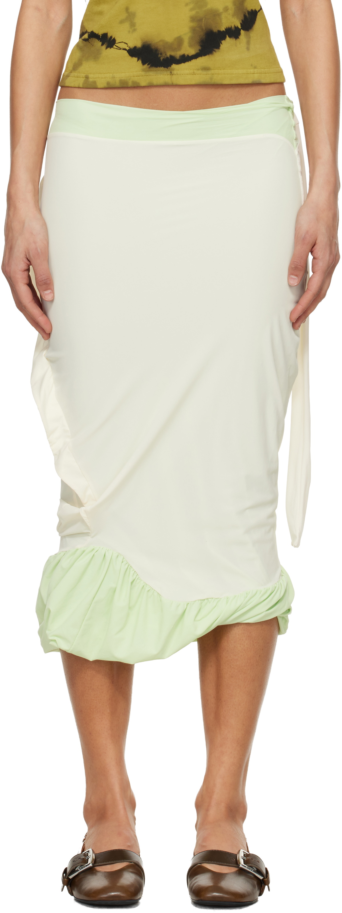 Ottolinger Green & Off-White Twisted Pencil Midi Skirt