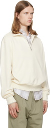 BOSS Off-White Zipper Neck Structured Cotton Sweatshirt