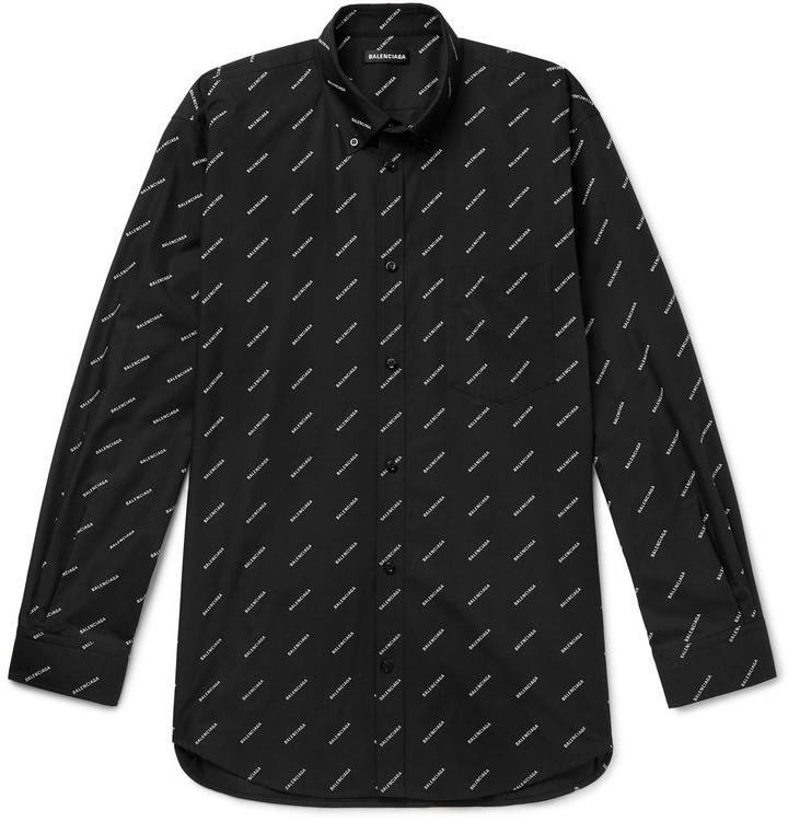 Photo: Balenciaga - Button-Down Collar Logo-Print Cotton-Poplin Shirt - Black