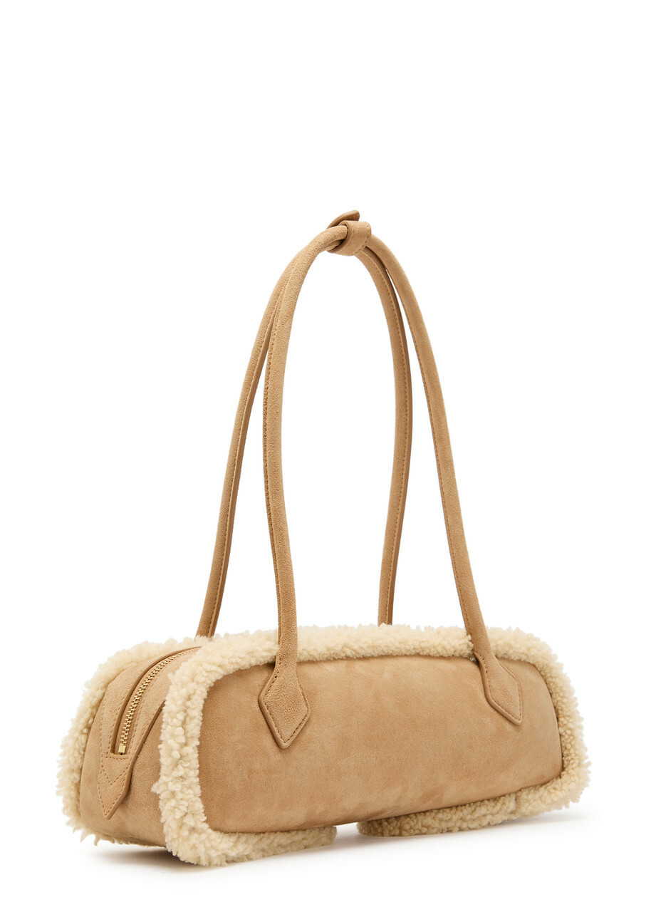 Alaïa Le Teckle Medium Shearling-trimmed Suede Shoulder bag - Camel - One Size