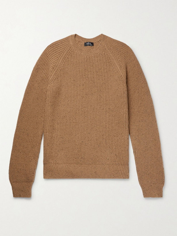 Photo: A.P.C. - Ludo Mélange Ribbed-Knit Sweater - Brown