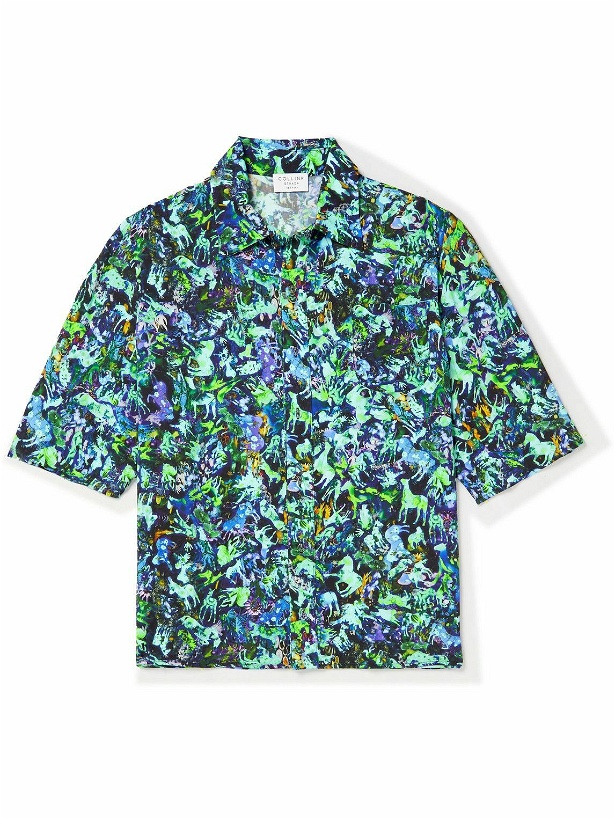 Photo: Collina Strada - Floral-Print Silk Shirt - Blue
