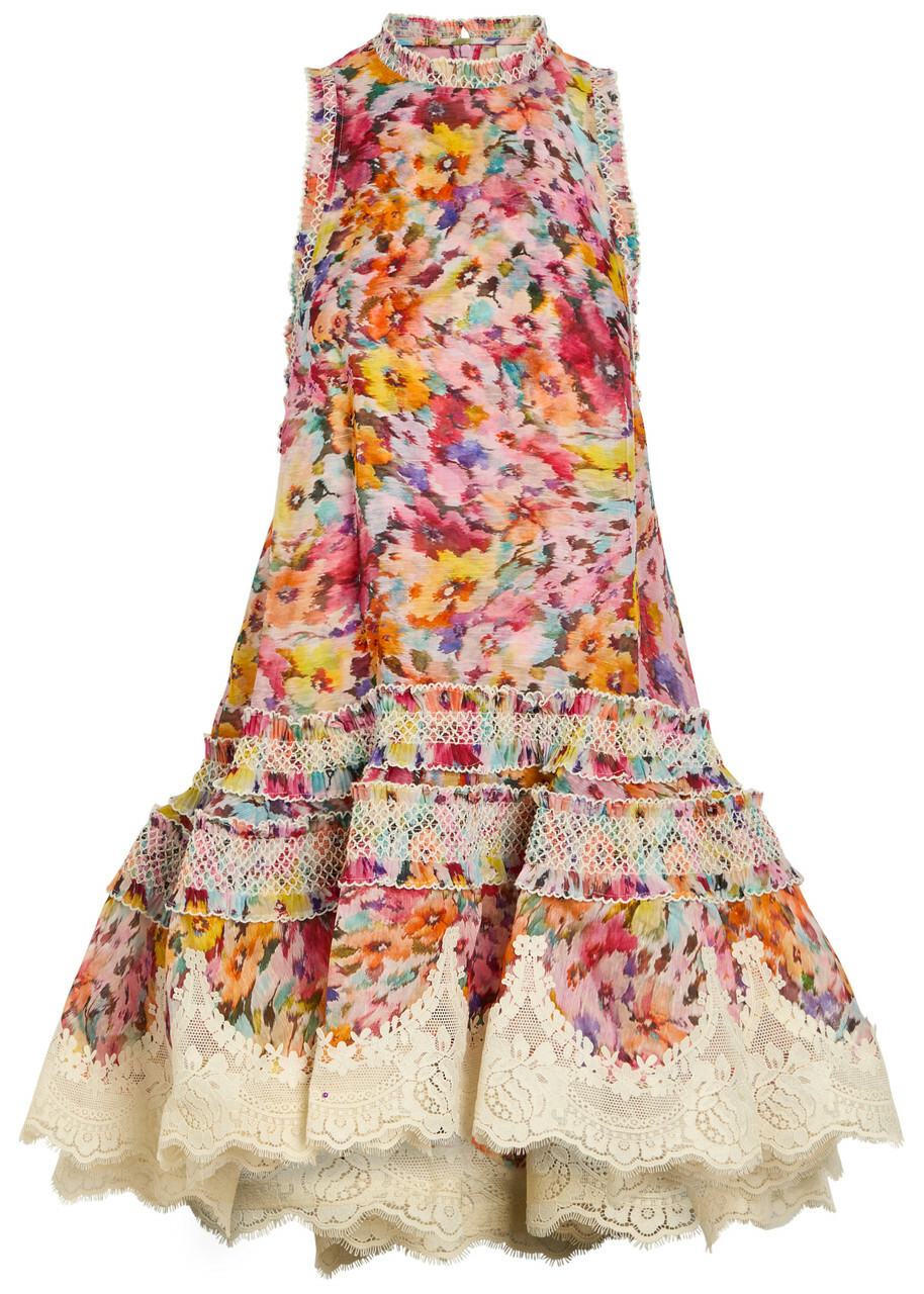 Zimmermann Luna Floral-print Linen and Silk-blend Mini Dress Multicoloured