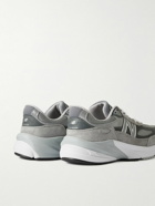 New Balance - 990 V6 Leather-Trimmed Suede and Mesh Sneakers - Gray