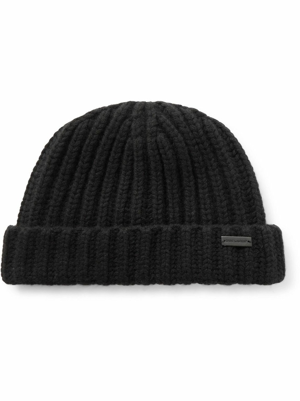 Photo: SAINT LAURENT - Logo-Appliquéd Ribbed Cashmere Beanie - Black