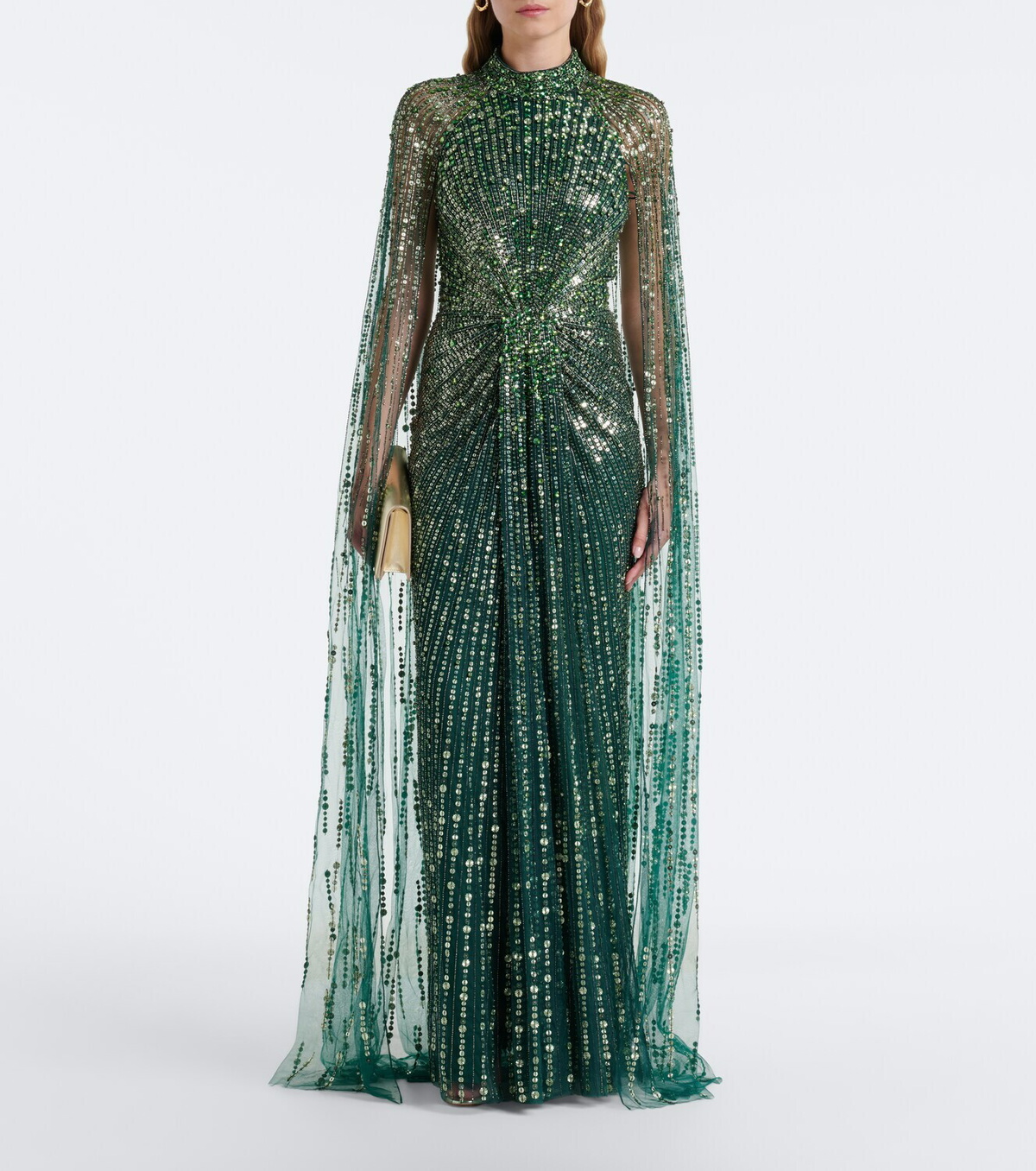 Jenny Packham Cairo embellished gathered caped gown