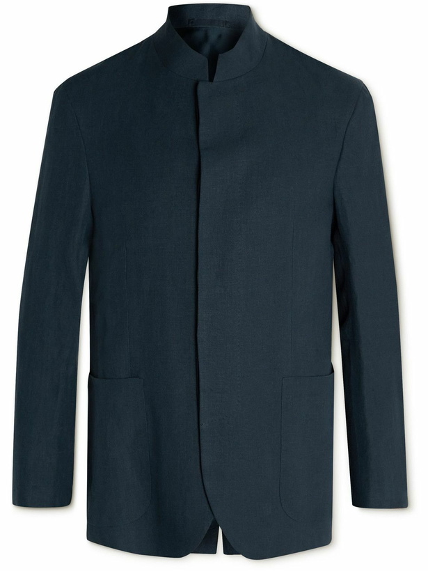 Photo: Kingsman - Buggy Slim-Fit Unstructured Nehru-Collar Linen Jacket - Blue