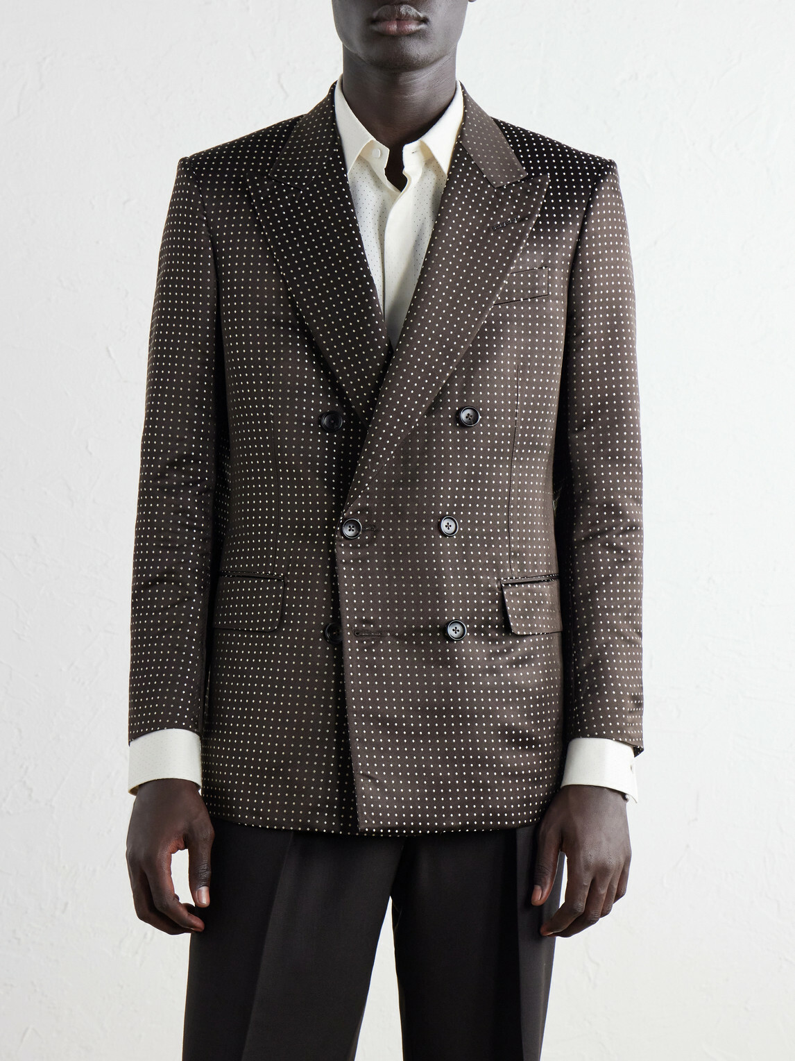 TOM FORD - Double-Breasted Polka-Dot Silk-Satin Tuxedo Jacket - Brown