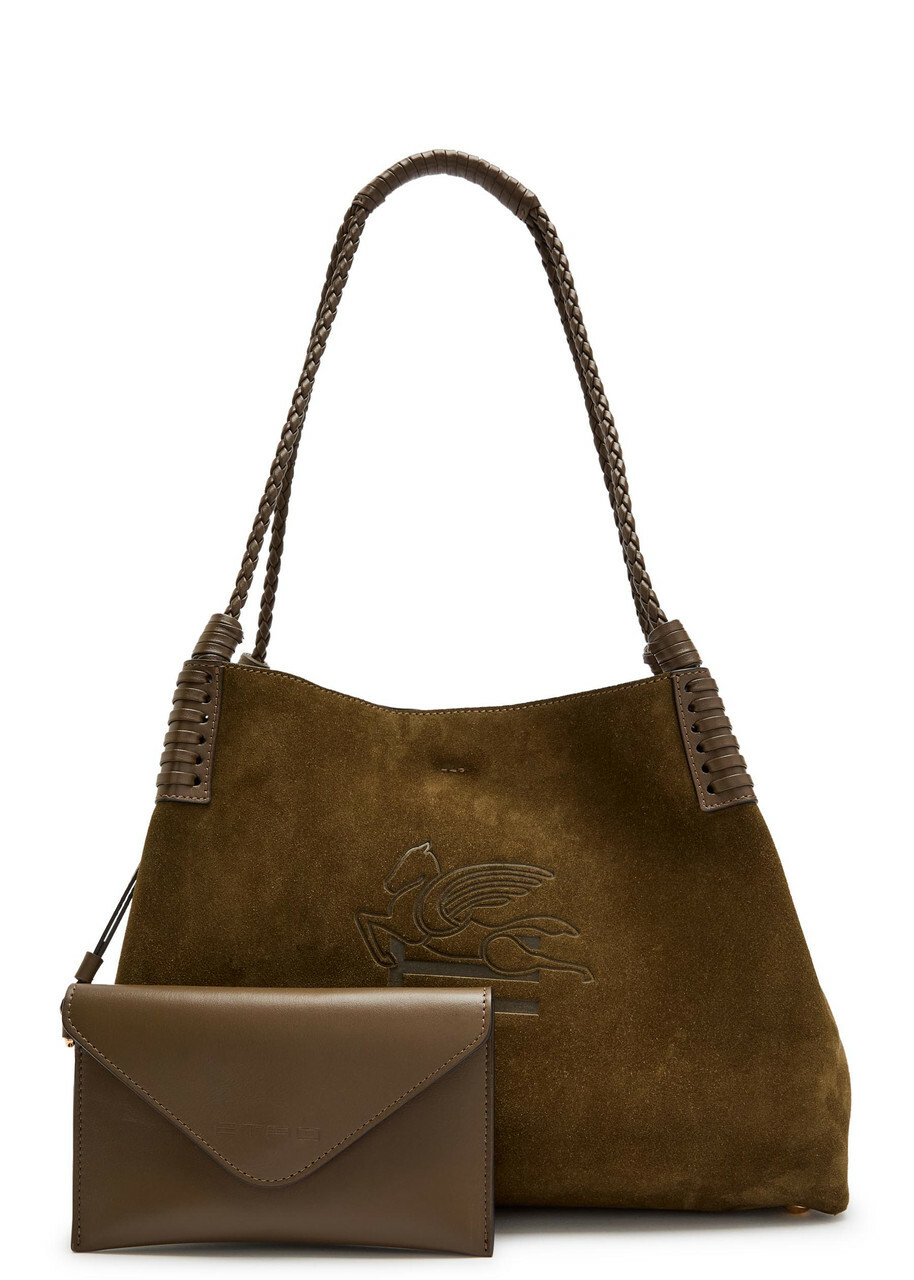 Etro Libra Medium Leather and Suede Tote - Khaki - One Size