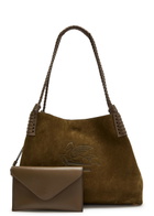 Etro Libra Medium Leather and Suede Tote - Khaki - One Size