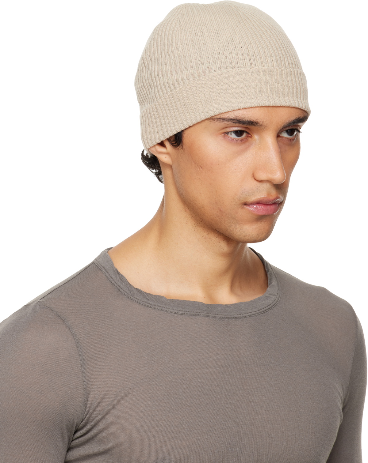 Rick Owens Beige Temple Ribbed Beanie